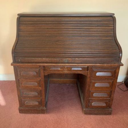 Antiker Rolltop-Schreibtisch aus Eiche Massivholz 1900