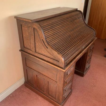 Antiker Rolltop-Schreibtisch aus Eiche Massivholz 1900