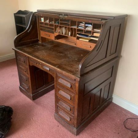 Antiker Rolltop-Schreibtisch aus Eiche Massivholz 1900