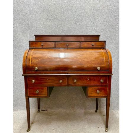 Antiker Zylinder Schreibtisch aus massivem Mahagoni