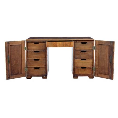 Antiker Pedestal Desk aus Teakholz Massivholz 1920