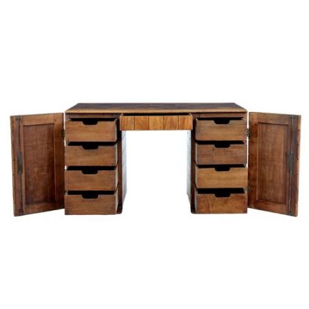 Antiker Pedestal Desk aus Teakholz Massivholz 1920