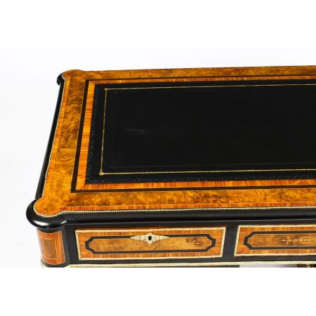 Antiker Pedestal Desk aus Wurzelnuss- und Olivenholz 1870