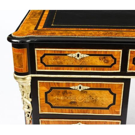 Antiker Pedestal Desk aus Wurzelnuss- und Olivenholz 1870