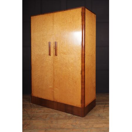 Antiker Art-Deco-Kleiderschrank aus Vogelaugenahorn