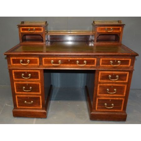 Antiker Inlaid Sockelschreibtisch aus Mahagoni