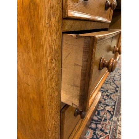 Großer antiker Sockelscheibtisch aus Eichenholz mit Ledereinsatz