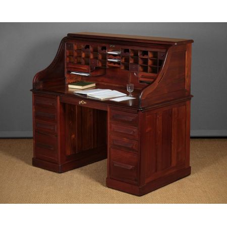 Antiker Walnuss-Roll-Top-Schreibtisch von ca 1905