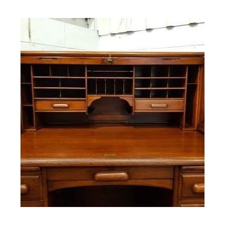 Antiker Roll Top Derby-Schreibtisch aus Nussbaumholz und Eichenholz Massivholz 