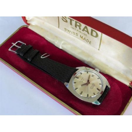 Antike Herren Strad wrist watch/Strad Armbanduhr aus Edelstahl 1960