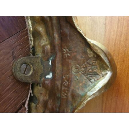 Antiker runder Fußschemel aus vergoldetem Messing mit gepolsterter Oberseite