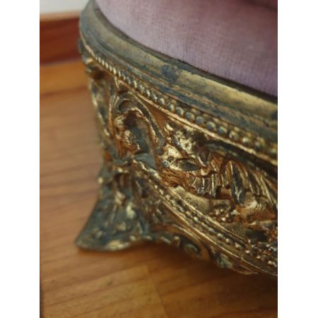 Antiker runder Fußschemel aus vergoldetem Messing mit gepolsterter Oberseite