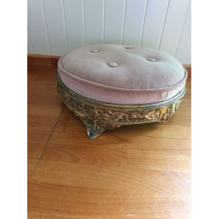 Antiker runder Fußschemel aus vergoldetem Messing mit gepolsterter Oberseite