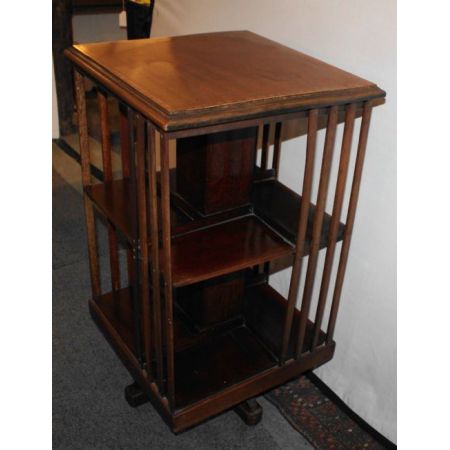 Antikes drehbares Inlaid Bücherregal aus Mahagoni und Satinholz 