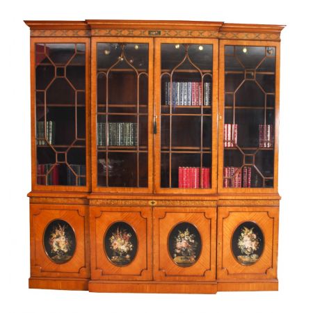 Antiker Sheraton Revival Breakfront Bücherschrank