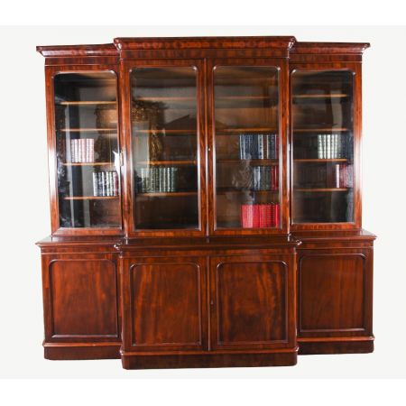 Antiker Breakfront Bücherschrank aus Flame Mahagoni