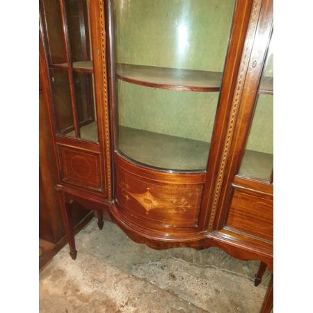 Antike Inlaid Bowfront Vitrine aus Mahagoni