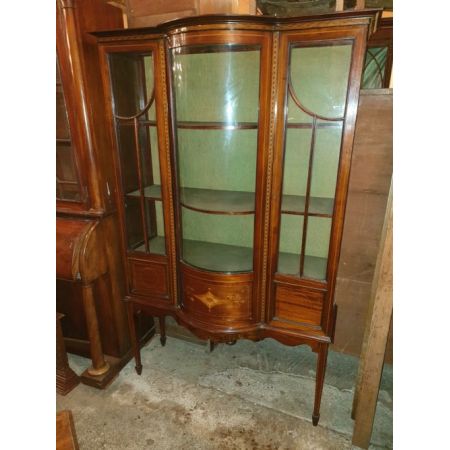 Antike Inlaid Bowfront Vitrine aus Mahagoni