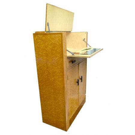 Antiker Art Deco Cocktailschrank aus hellem Vogelaugenahorn