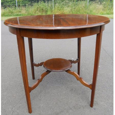 Antiker runder Inlaid Mitteltisch aus Mahagoni um 1900