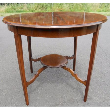 Antiker runder Inlaid Mitteltisch aus Mahagoni um 1900