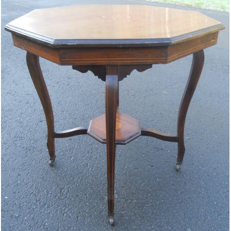 Antiker achteckiger Inlaid Mitteltisch aus Mahagoni um 1900