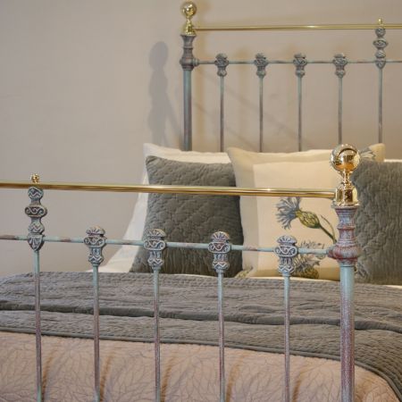 Blaues antikes Doppelbett aus Grünspan um 1890