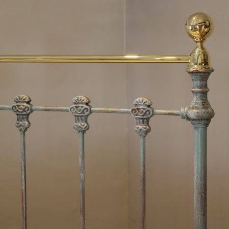 Blaues antikes Doppelbett aus Grünspan um 1890