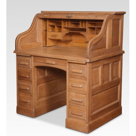 Antiker pedestal roll top desk Schreibtisch aus Eichenholz Massivholz 1900