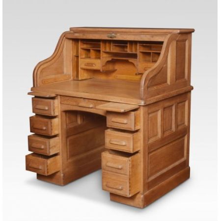 Antiker pedestal roll top desk Schreibtisch aus Eichenholz Massivholz 1900