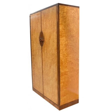 Antiker Art Deco Kleiderschrank aus hellem Vogelaugenahorn um 1930