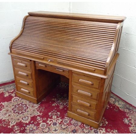 Antiker roll top desk Schreibtisch aus Eiche Massivholz