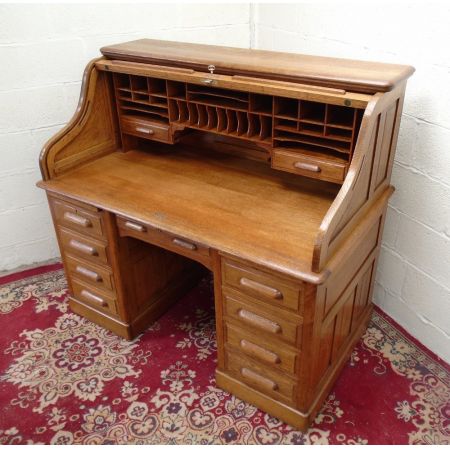 Antiker roll top desk Schreibtisch aus Eiche Massivholz