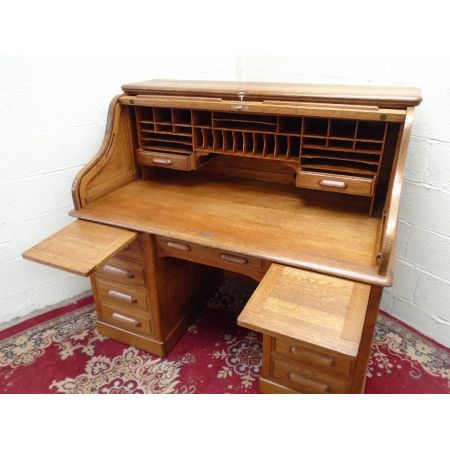 Antiker roll top desk Schreibtisch aus Eiche Massivholz