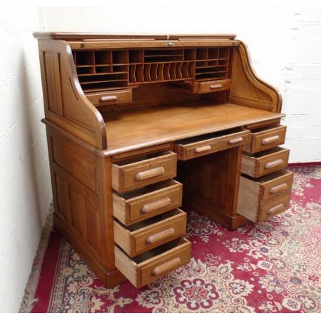 Antiker roll top desk Schreibtisch aus Eiche Massivholz