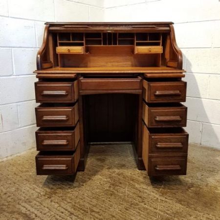 Antiker roll top desk Schreibtisch aus Eiche Massivholz 1890