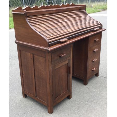 Antiker Rolltop-Schreibtisch mit Mahagoni-Sockel