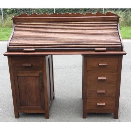 Antiker Rolltop-Schreibtisch mit Mahagoni-Sockel