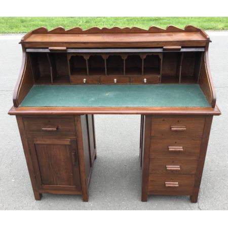 Antiker Rolltop-Schreibtisch mit Mahagoni-Sockel