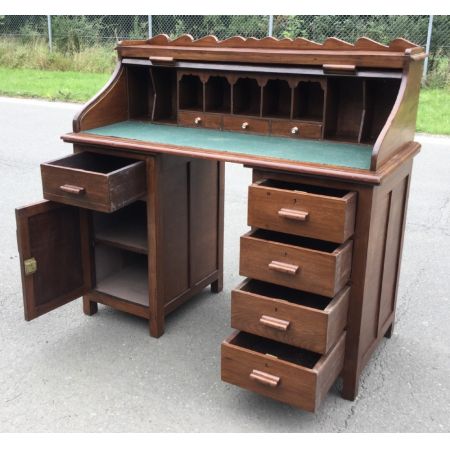 Antiker Rolltop-Schreibtisch mit Mahagoni-Sockel