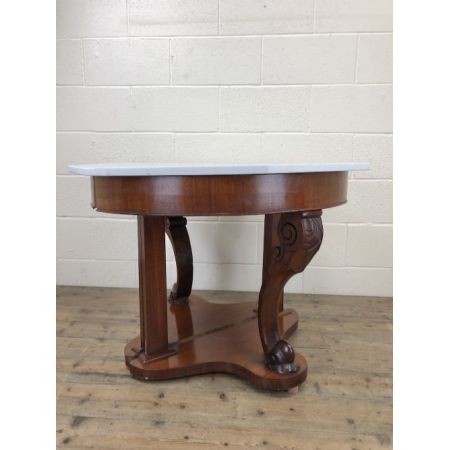 Antikes Paar Demi-Lune-Tische mit Marmorplatten