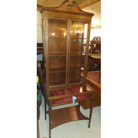 Antike Inlaid Bijouterie Vitrine aus Mahagoni 