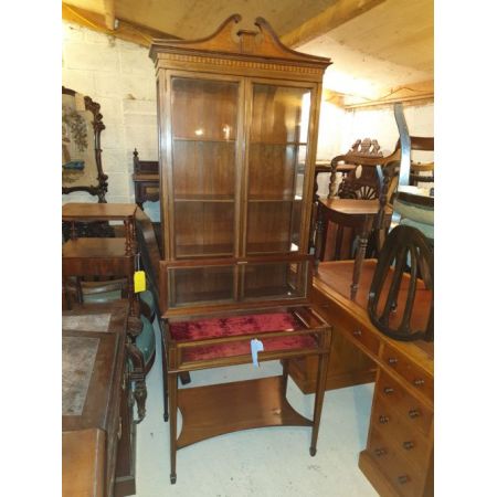 Antike Inlaid Bijouterie Vitrine aus Mahagoni 