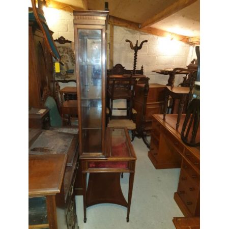 Antike Inlaid Bijouterie Vitrine aus Mahagoni 