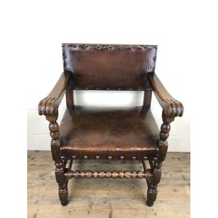 Antikes Set mit sechs Esszimmerstühlen aus Eichenholz und Leder