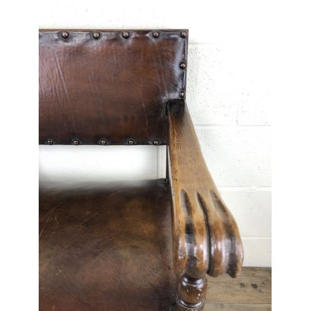 Antikes Set mit sechs Esszimmerstühlen aus Eichenholz und Leder