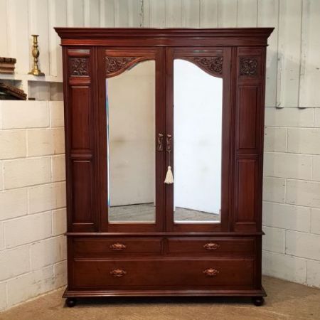 Antiker Jugendstil Mahagoni Doppelschrank