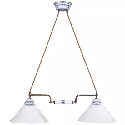 Pendelleuchte Keramik mit blauem Muster 55 cm