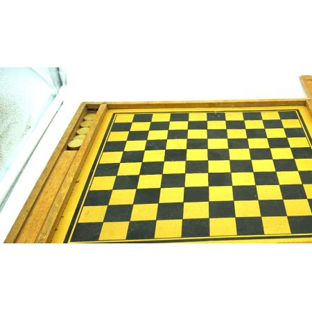 Damespiel  vintage Holzkasten mit Steinen