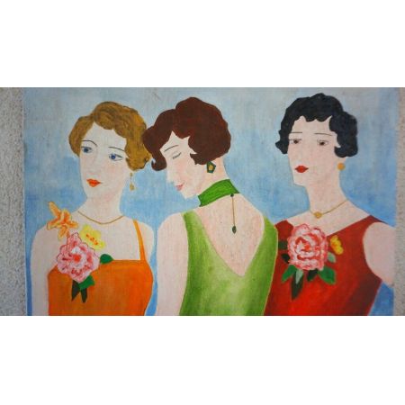 Oelbild 20er Jahre Frauen Vintage 